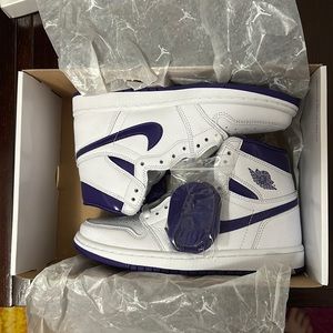 Brand new, unlaced purple Jordan 1s